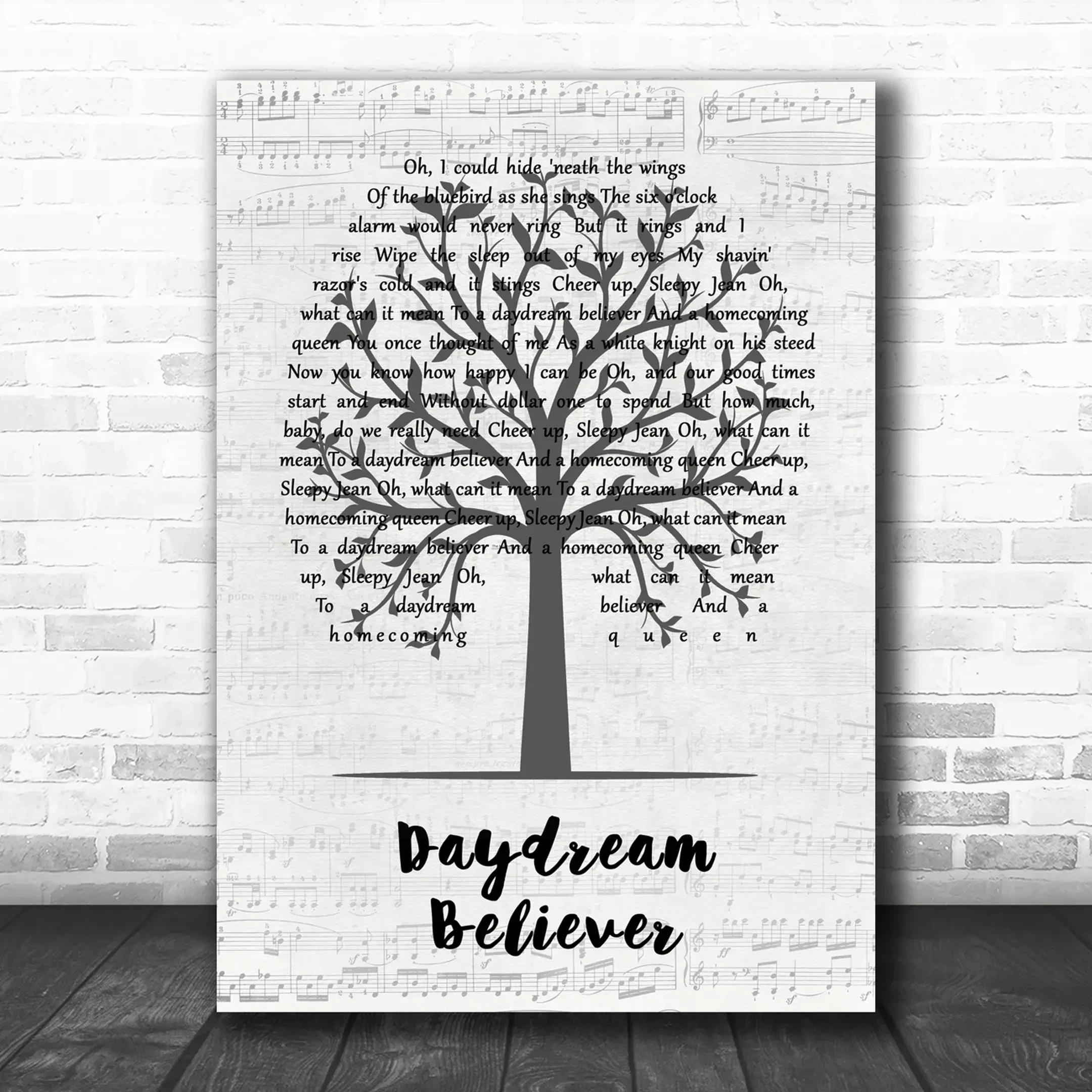 The Monkees Daydream Believer Music Script Tree Song Lyric Wall Art Print