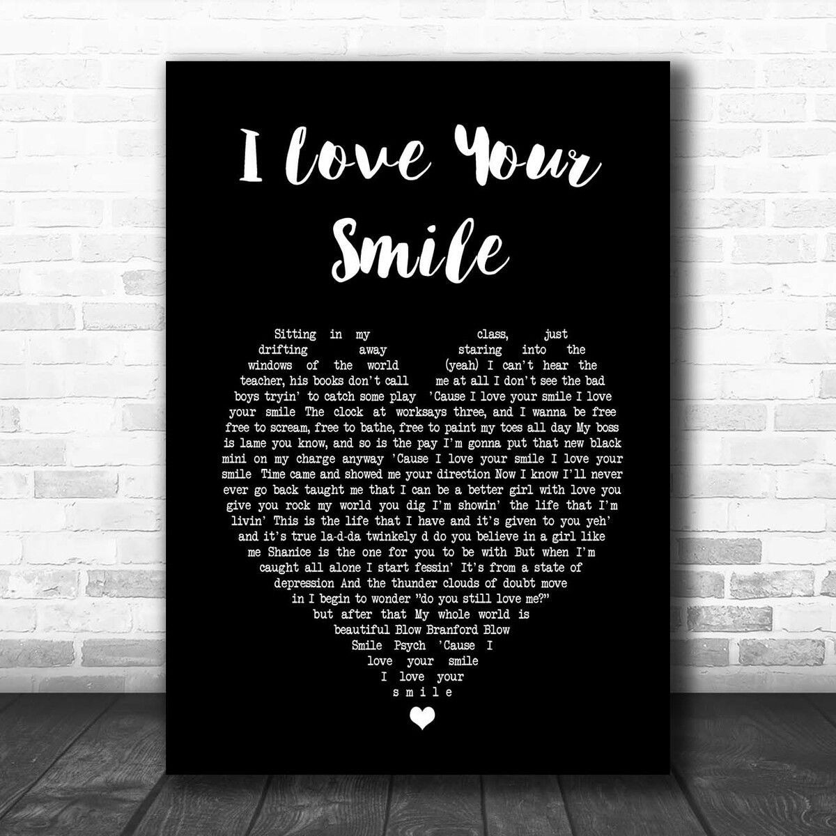 Shanice I Love Your Smile Black Heart Song Lyric Print