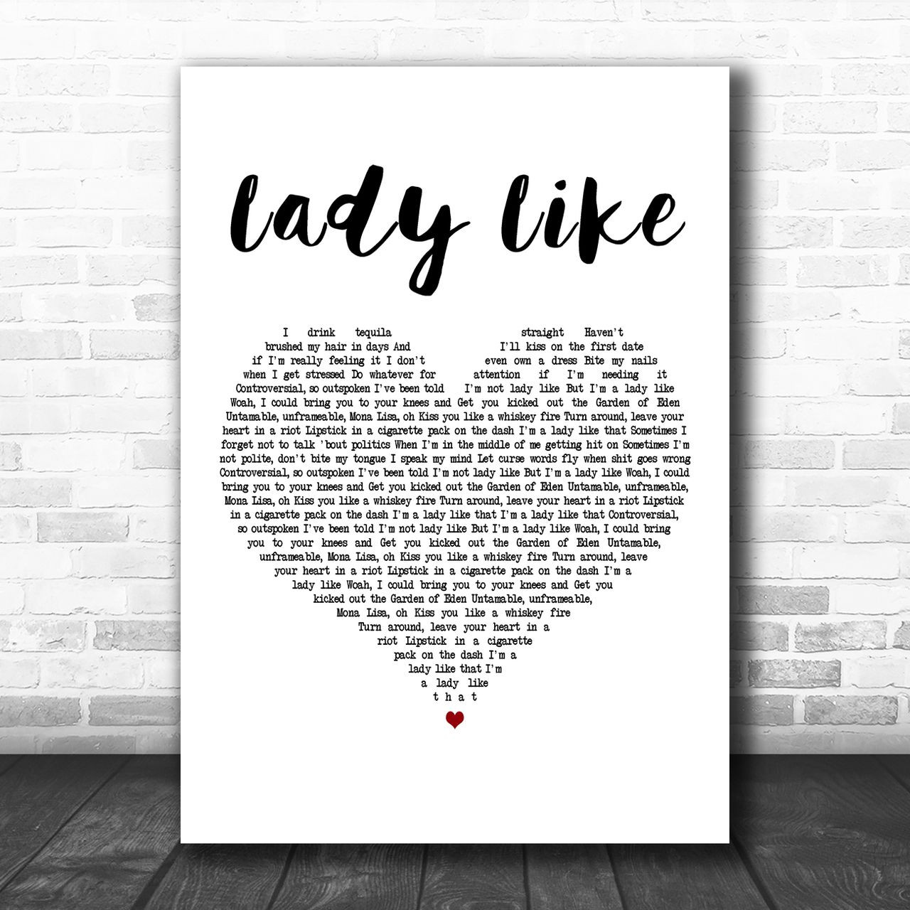 Ingrid Andress Lady Like White Heart Decorative Wall Art Gift Song Lyric Print