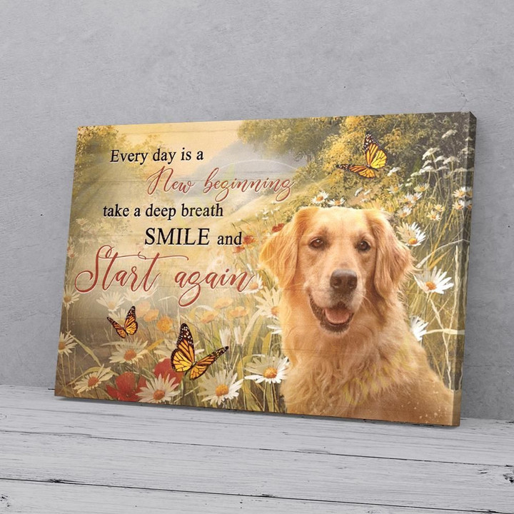 Every Day Is A New Beginning Take A Deep Breath Smile Golden Retriever Horizontal Canvas