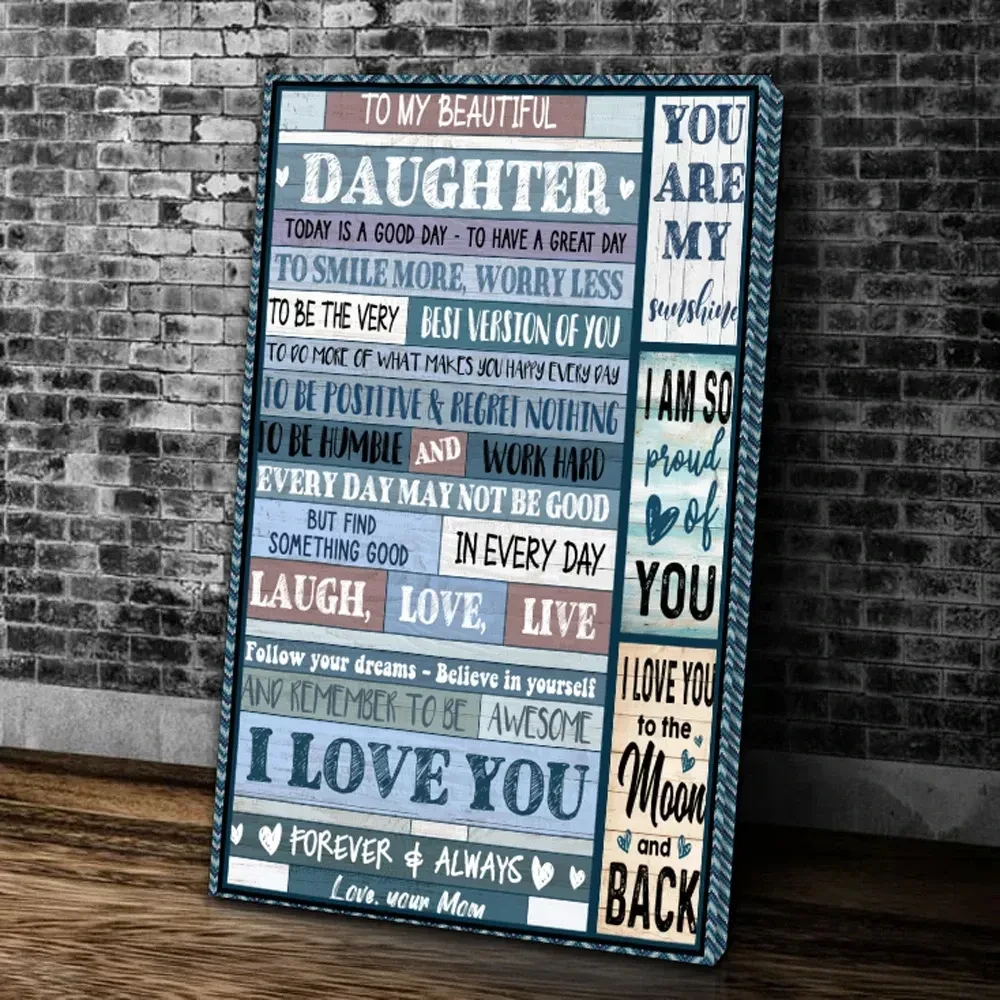 Personalized To My Beautiful Daughter To Smile More Worry Less, Gift For Daughter Canvas