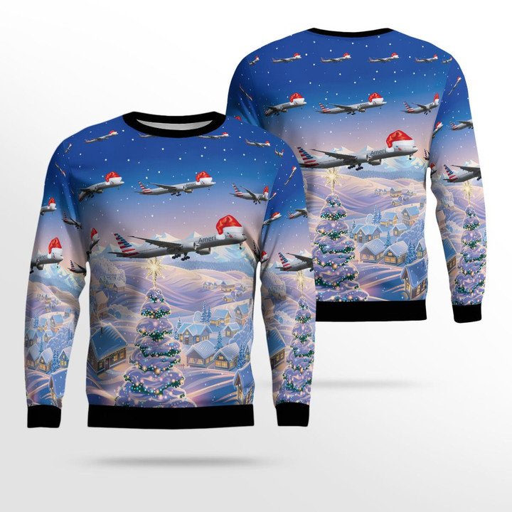 American Airlines Boeing 777-323ER Christmas Ugly Sweater 3D TRQD0110BC07