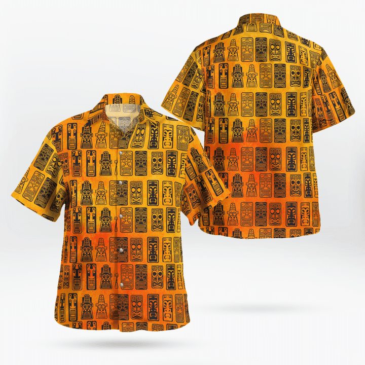 Orange and Black Tiki Retro Tropical Hawaiian Shirt NLTD2907BG05