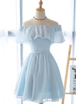 Cute Blue Off Shoulder Simple Short Party Dress, Lovely Blue Chiffon Formal Dress