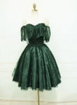 Beautiful Dark Green Lace Off Shoulder Short Party Dress, Lace Homecoming Dress