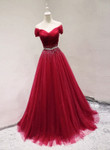wine red tulle prom dress 2020