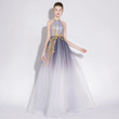 Beautiful Gradient Tulle Long Halter A-line Prom Dress, Charming Flowers Chic Formal Dress