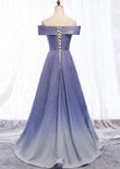 A-line Gradient Off Shoulder Long Party Dress, Lace-up Formal Dress