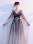 Tulle Gradient V-neckline Tulle Party Dress, A-line Gradient Evening Dress Party Dress