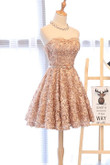 Champange Knee Length Sweetheart Party Dress, Cute Short Prom Dress with Bow