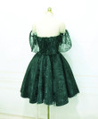 Beautiful Dark Green Lace Off Shoulder Short Party Dress, Lace Homecoming Dress