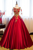 Beautiful Dark Red Round Neckline Party Dress with Sleeves, Sweet 16 Dresses