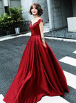 dark red satin prom dress