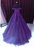 Dark Purple Tulle Junior Prom Dress, Long Party Dress with Applique