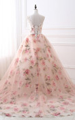 Beautiful Flowers Organza Formal Gown with Lace, Pink Sweet 16 Gown