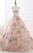 Beautiful Flowers Organza Formal Gown with Lace, Pink Sweet 16 Gown