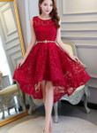 dark red lace high low homecoming dress