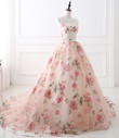 Flowers Organza Formal Gown with Lace, Pink Sweet 16 Gown