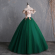 Green Off Shoulder Tulle with Lace Formal Gown, Green Evening Sweet 16 Dresses