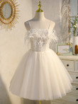 Ivory Tulle Short Straps Party Dress Homecoming Dresses, Cute Prom Dress 2022