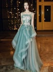 Beautiful Green and Pink Tulle Straps Long Party Dress Prom Dress, A-line Formal Dress 2022