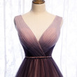 Beautiful Gradient V-neckline Tulle Long Prom Dress Party Dress, Gradient Evening Gown