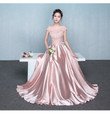 Beautiful Pink Satin Long Party Dress with Lace, A-line Pink Formal Dresses