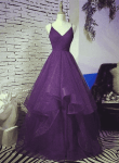 Beautiful Dark Purple Tulle Layers Formal Gown, Purple Evening Party Dresses