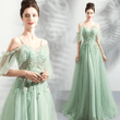 Beautiful Green Off Shoulder Sweetheart Lace Beaded Evening Dresses, Green Formal Dresses