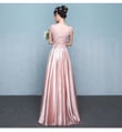 Beautiful Pink Satin Long Party Dress with Lace, A-line Pink Formal Dresses