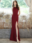 Wine Red Mermaid Long Slit Evening Dress Party Dress, Dark Red Prom Dress