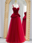 Chariming Velvet and Tulle Strap Sweetheart Party Dress, A-line Evening Gown