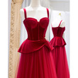 Chariming Velvet and Tulle Strap Sweetheart Party Dress, A-line Evening Gown