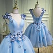Blue Lovely Short Party Dress with Butterflies, V-neckline Short Prom Dresses
