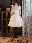 Ivory Tulle Straps Short Tulle Homecoming Dress, Ivory Formal Dresses Evening Dress