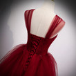 Wine Red Tulle Sweetheart Straps Beaded Prom Dress, Long Evening Gown Party Dress