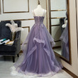 Beautiful Purple Tulle Straps Long Evening Gown, Purple Party Dress Prom Dress