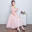 Lovely Pink Tea Length Tulle with Lace Party Dress, Pink Homecoming Dresses