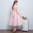 Lovely Pink Tea Length Tulle with Lace Party Dress, Pink Homecoming Dresses