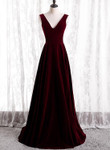 Charming Wine Red Velvet V-neckline Long Party Dress, Simple Bridesmaid Dress