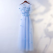 Blue Tulle with Butterflies Long Party Dress Prom Dress, Blue Simple Evening Dress