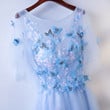 Blue Tulle with Butterflies Long Party Dress Prom Dress, Blue Simple Evening Dress