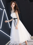 Lovely White Tulle and Lace Straps Short Graduation Dress,White Party Dress