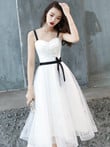 Lovely White Tulle and Lace Straps Short Graduation Dress,White Party Dress