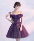 Dark Purple Beaded and Flowers Tulle Homecoming Dress, Purple Prom Dresses