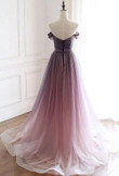 Purple Gradient A-line Floor Length Party Dress, Gradient Long Prom Dresses