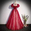 Wine Red Floor Length A-line Prom Dress, Red Tulle Evening Gowns