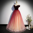 Wine Red Velvet and Gradient Tulle Long Party Dress, Simple Formal Dresses
