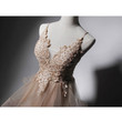 Beautiful Champagne Layers V-neckline Tulle with Lace Party Dress, Long Prom Dress