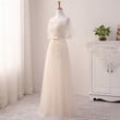 Light Champagne Tulle with Lace Wedding Party Dress, A-line Floor Length Prom Dress